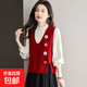 前開(kāi)叉紅色背心女春秋季疊穿毛衣馬甲配襯衫無(wú)袖針織衫HU12 紅色 L