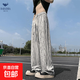 大白鯊編織紋直筒透氣褲子男春秋季透氣寬松bf慵懶風(fēng)休閑褲美式平 CT10杏色一件 L 100-115斤