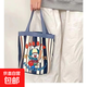 可愛(ài)涂鴉水桶包ins印花圓筒包帆布便當袋韓風(fēng)少女手拎飯盒媽咪包 兔子棒球