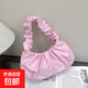 小眾高級感女包褶皺高顏值純色 單肩包斜挎包 手提包簡(jiǎn)約潮流輕便 粉色