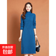 錦裳淑秋冬針織連衣裙女中長(cháng)款過(guò)膝毛衣半高領(lǐng)秋冬打底連衣裙Z27 藍色 XL