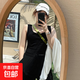 純色無袖T恤女大碼時(shí)尚潮百搭復(fù)古內(nèi)搭外穿寬松顯瘦打底 炫短款背心 黑色 XL