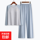 純棉家居服帶胸墊女秋冬季寬松休閑拼色免穿文胸全棉睡衣長(cháng)袖長(cháng)褲 藍色袖（長(cháng)袖套裝） 2XL （130-150斤）