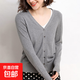 時(shí)尚V領(lǐng)開(kāi)衫女春秋款寬松顯瘦百搭針織衫純色簡(jiǎn)約基礎款毛衣J1902 灰色 L （110-120斤）