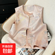 新中式粉色提花緞面馬甲背心女夏季高端氣質(zhì)國風(fēng)盤(pán)扣坎肩外搭上衣 粉色 4XL 140-160斤