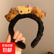 貓耳朵毛絨發(fā)箍豹紋KT貓醬發(fā)箍女洗臉化妝頭箍卡通發(fā)飾 黑色三只小貓/