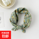 全棉絲巾小方巾女士春季新款歐美頭巾百搭腰果印花棉麻圍巾 QM5807-繁花綠 58*58cm