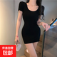 純欲性感緊身辣妹連衣裙女裝夏季新款短裙收腰顯瘦裙子 黑色 均碼