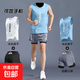 跑步男運(yùn)動套裝健身衣服夏季速干背心專業(yè)馬拉松裝備訓(xùn)練專用短褲 B16藍(lán)色+DK171灰色（高質(zhì)量款） 2XL (建議125-140斤內(nèi))