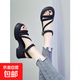 厚底涼鞋女夏款2025年新款超火松糕厚底中跟配裙外穿粗跟涼鞋 黑色 35