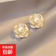 S925銀針法式山茶花耳釘感花朵珍珠耳環(huán)女2025年新款氣質(zhì)耳飾 主圖款