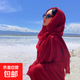 披肩圍巾女防曬包頭巾沙漠埃及迪拜海邊旅游拍照棉麻紗巾沙灘絲巾 披肩絲巾【包邊酒紅】140*180CM