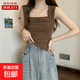 褶皺設計感方領(lǐng)背心吊帶女夏甜辣外穿修身短款無(wú)袖上衣KJY#A012# KJY#A012#咖啡色 2XL