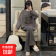 純棉睡衣女長(cháng)袖春秋季大碼2025年新款可外穿小狗條紋褲家居服套裝 411915深灰條紋小狗 XL 120-140斤
