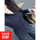 美式打底衫女裝秋季新款辣妹長(cháng)袖t恤藏藍chic內搭修身排扣上衣XXC 藏藍色 【優(yōu)質(zhì)款】 XL 116-128斤