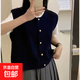 百搭針織馬甲背心女秋冬疊穿內搭坎肩上衣外搭開(kāi)衫圓領(lǐng)毛衣HQ 藏青色 L