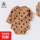 新款新生兒包屁衣春秋純棉無(wú)骨嬰兒爬爬服長(cháng)袖三角哈衣寶寶連體衣 波點(diǎn) 雙層護肚三角衣 90cm 22-26斤寶寶