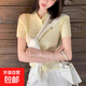 【正肩】2025新款夏季女裝Polo衫冰絲短袖T恤上衣爆款白色穿搭 淺黃色 均碼 建議85-135斤