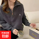 錦裳淑翻領(lǐng)小馬刺繡半拉鏈毛衣女秋季套頭寬松半高領(lǐng)針織衫上衣Z6 深灰色 2XL