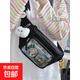 高顏值胸包休閑百搭斜挎包學(xué)生小清新痛包可愛(ài)透明日系ins單肩包 黑色【哭泣貓+3隨機徽章+扎板】