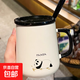 杯子陶瓷杯女馬克杯帶蓋帶勺子辦公室家用早餐情侶咖啡水杯 陶瓷馬克杯-可愛(ài)熊貓-1套