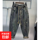 美式復古水洗男款加肥加大寬松牛仔褲秋季松緊腰潮牌錐形蘿卜哈倫 復古色 2XL