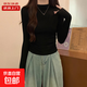 半高領(lǐng)褶皺顯瘦短款長袖T恤女春秋冬季韓系小個子純色打底衫上衣 7007#黑色 L 【93-105斤】