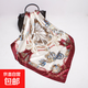 大方巾90cm女士禮品歐美絲巾新款圍巾緞面仿真絲印花披肩批發(fā) D9027-酒紅 十匹馬90cm