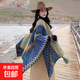 云南麗江披肩青海新疆西藏民族風(fēng)旅游外搭斗篷外套披風(fēng)毯子圍巾女 升級款藍黃色