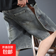 美式復古工裝牛仔短褲男寬松夏季休閑直筒中褲男士拼接五分褲子男 藍色 L