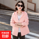 風(fēng)衣女短款春秋新款寬松休閑百搭大碼薄款連帽小香風(fēng)外套夾克上衣 粉色 XL 120-135斤