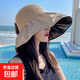 黑膠防曬帽女夏季新款戶外出游釣魚遮陽帽大檐遮臉漁夫帽太陽帽子 卡其色【蝴蝶結(jié)收納款】