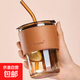 ins風(fēng)韓式竹節杯玻璃水杯男女士帶吸管杯子隔熱便攜咖啡杯涼水杯 琥珀色  400ml 1只裝
