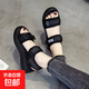 女鞋運動(dòng)涼鞋2025年夏季松糕新款厚底軟底休閑沙灘學(xué)生外穿沙灘鞋 黑色 36