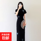 民國風(fēng)黑色改良旗袍女夏季新中式刺繡復古修身長(cháng)款連衣裙J1383 黑色 2XL （125-135斤）