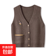 錦裳淑復古麻花v領(lǐng)馬甲針織背心女繡花開(kāi)衫馬夾外搭衫疊穿坎肩Z21 棕色 XL