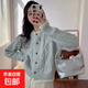 奶系穿搭藍色短款上衣麻花針織開(kāi)衫女早春秋季軟糯慵懶風(fēng)毛衣外套 1505藍色 M  【建議96斤-110斤】