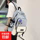 書包男背包雙肩包女韓版初中高中大學(xué)生大容量防潑水筆記本電腦 藍(lán)色大號【徽章+掛件】