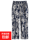 媽媽褲夏季寬松中老年女褲綿綢薄款九分褲女裝老年人褲子女外穿褲 白花款 5XL 適合160-180