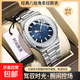 新款手表男時(shí)尚商務(wù)百搭休閑氣質(zhì)鸚鵡螺手日歷鋼帶按扣顏值石英表 銀帶藍面【日歷款+送調表器】