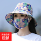 防曬口罩帽子一體女夏季可折疊漁夫帽媽媽花朵太陽(yáng)帽干農活遮陽(yáng)帽 樹(shù)葉藍色