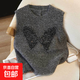 疊穿無(wú)袖毛衣馬甲蝴蝶亮片后背開(kāi)叉開(kāi)衫外搭坎肩針織衫女 H97 灰色 XL