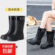 時尚雨鞋女士防水鞋百搭耐磨水靴中筒潮流雨靴女舒適外穿加絨膠鞋 黑色 37-38