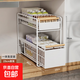 下水槽置物架抽拉式廚房多功能收納櫥柜內下水槽架子抽屜拉籃家用 白色 小號雙層