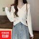 純欲風(fēng)交叉設計感毛衣女韓版寬松慵懶v領(lǐng)短款針織衫上衣秋冬新款 2692白色 M  【建議96斤-110斤】