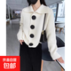 針織開(kāi)衫女春秋裝2025新款長(cháng)袖寬松韓版時(shí)尚大扣翻領(lǐng)短款毛衣外套 2193白色 L  【建議111斤-120斤】