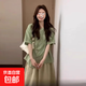 新中式國風綠色短袖襯衫外套女裝2025夏季新款爆款設(shè)計感小眾上衣 綠色 L 55/60kg