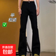 秋冬新款柳葉彎刀牛仔褲男款cleanfit褲子美式高街vibe直筒微喇褲 黑色 XL 【建議120-135斤】
