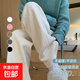 闊腿休閑褲女2025秋冬新款顯瘦垂感加絨褲高腰女士雪尼爾直筒長(cháng)褲 米白色 【春秋抗起球顯瘦款】 L 【推薦111-120斤】