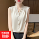 新中式夏季氣質(zhì)法式V領(lǐng)無(wú)袖襯衫花邊領(lǐng)T恤背心女外穿寬松大碼上衣 白色
